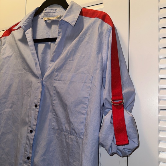 Zara blue button up red ribbons - Picture 3 of 5